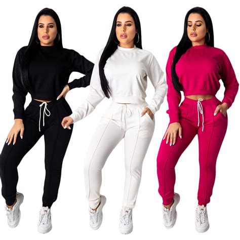Winter Womens Tracksuits Two Piece Outfits Long Sleeve Short Crop Top