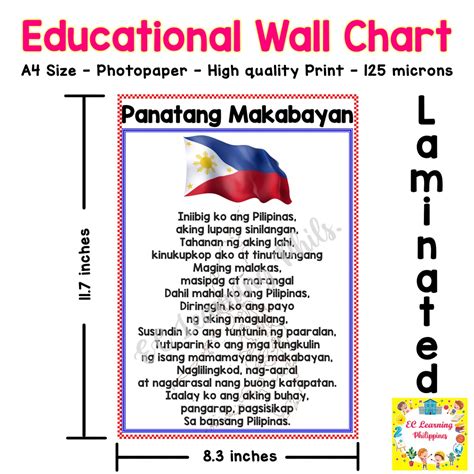 Ready Stocka Panatang Makabayan Laminated Educational Wall Chart For