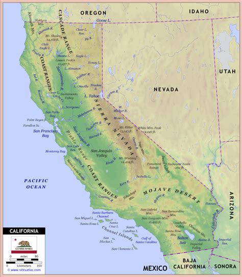 California Landforms And Rivers Map Landforms Map Print California