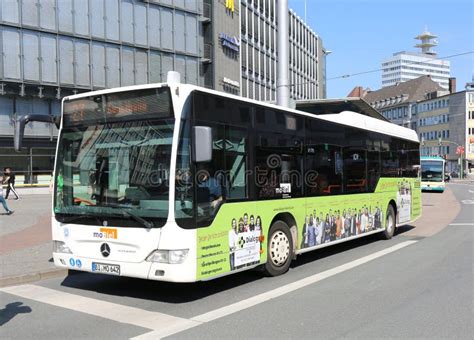 Public Bus Waiting For Passengers At Downtown Bielefeldgermany