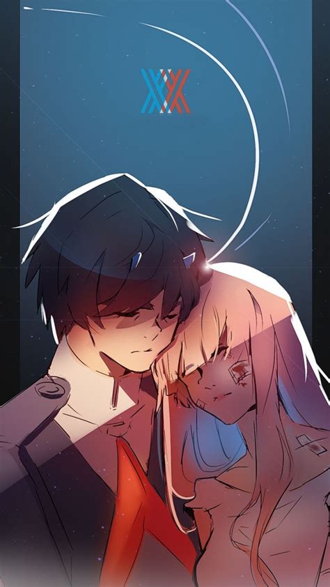 720x1280 Hiro And Zero Two Love Anime Couple Hug Art Wallpaper