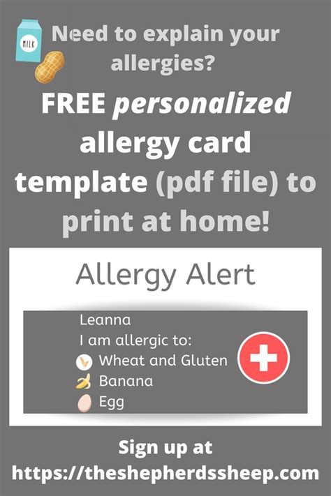 Free Personalized Food Allergy Card Template Pdf File In 2020