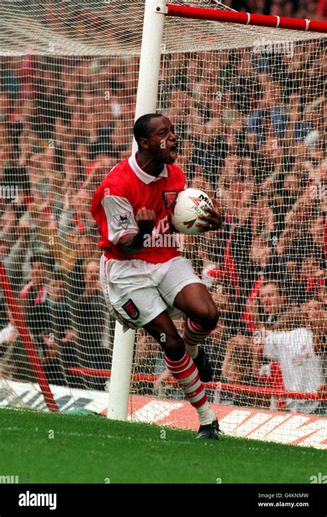 Ian Wright Celebrates After Scoring For Arsenal During Their Fa