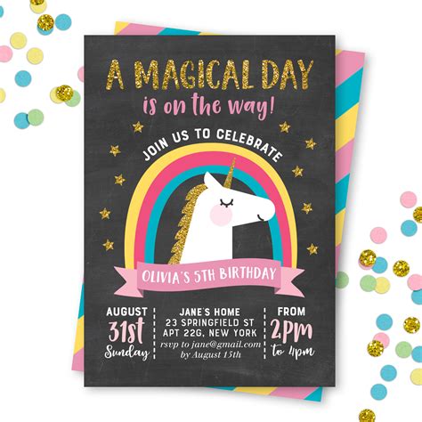 Unicorn Invitation Unicorn 5th Birthday Invitation Magical