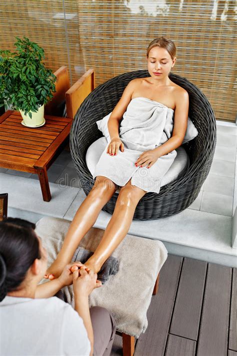 Spa Body Care Foot Massage Woman In Salon Skincare Treatment Stock