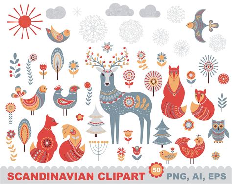 Scandinavian Clipart Christmas Clipart Woodlandanimals Etsy