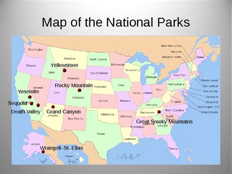 Official map from the national park service, yellowstone national park. Map of the National Parks Yellowstone Death Valley