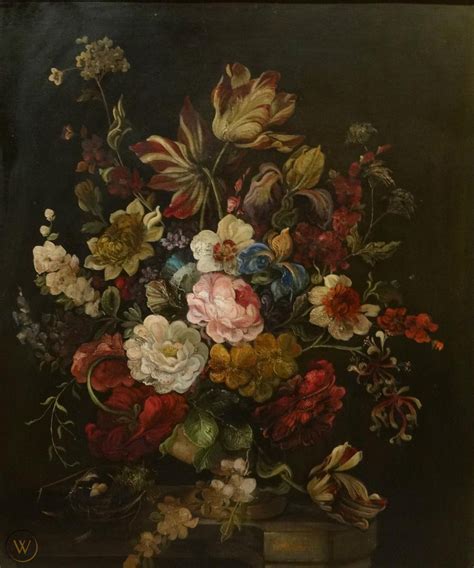 Fine Large 17th Century Style Dutch Old Master Still Life Flowers Oil