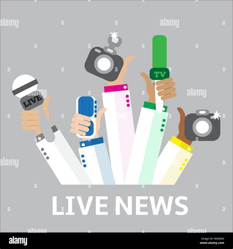 Live Report Concept Live News Set Of Hands Holding Microphones And
