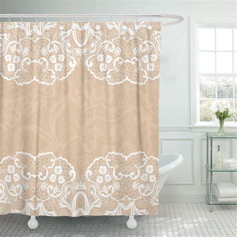 Pknmt Lace Floral Pattern White Vintage Western Royal Polyester Shower Curtain 60x72 Inches