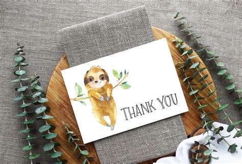 Sloth Thank You Card Printable Sloth Baby Shower Thank You Etsy