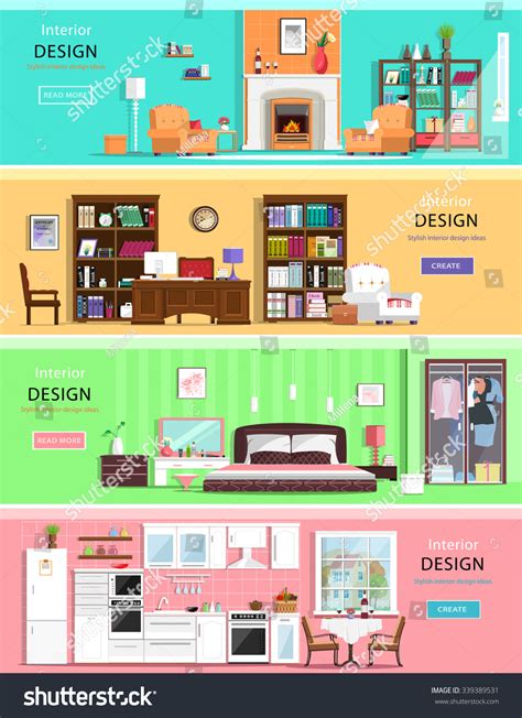 Set Colorful Vector Interior Design House Stock Vector Royalty Free