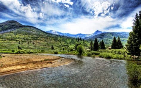 Nature Landscape Trees Mountains Hdr Clouds River Wallpapers Hd