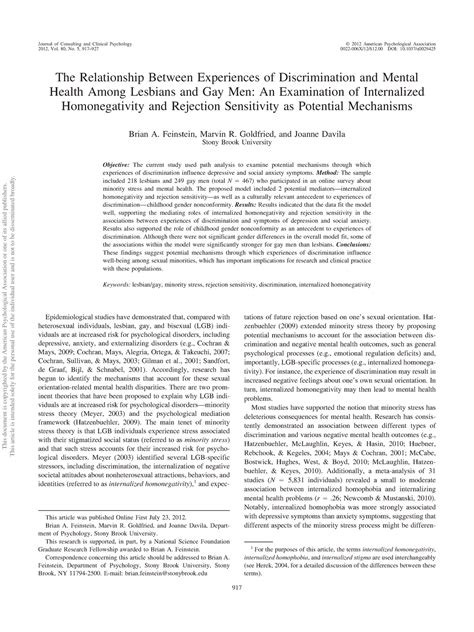 Feinstein The Relationship Between Experiences Of Discrimination And Mental Health Among