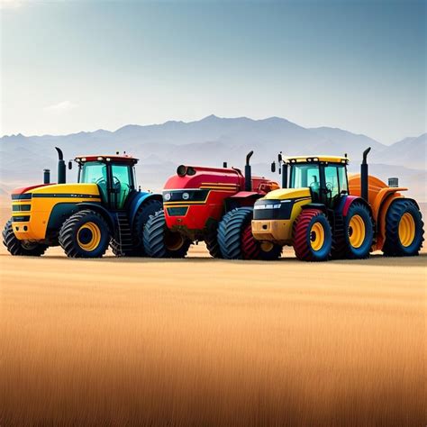 Premium Ai Image Many Different Tractors Standing In Row