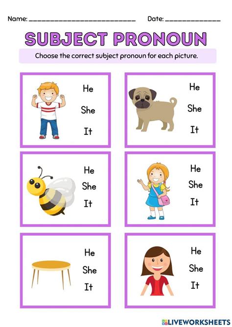 The Subject Pronoun Worksheet Is Shown With Pictures And Words To Help