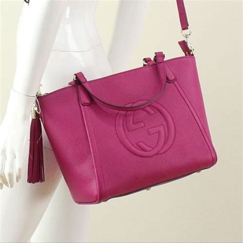 Gucci Fuchsia Pink Leather Soho Handbag 369176 Gucci Pink Leather Soho