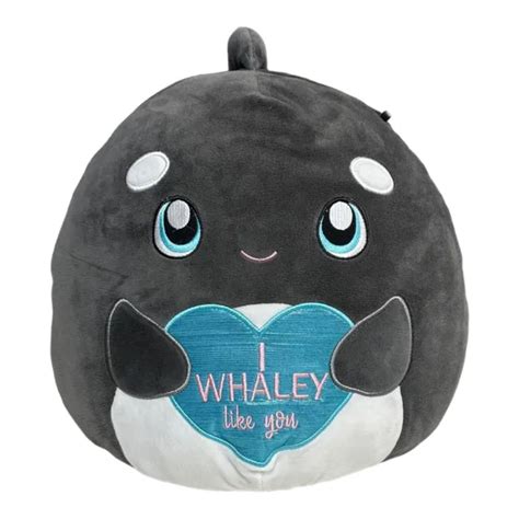 Squishmallows Plush 12and Kai The Grey Orca Whale W Blue Heart I Whaley