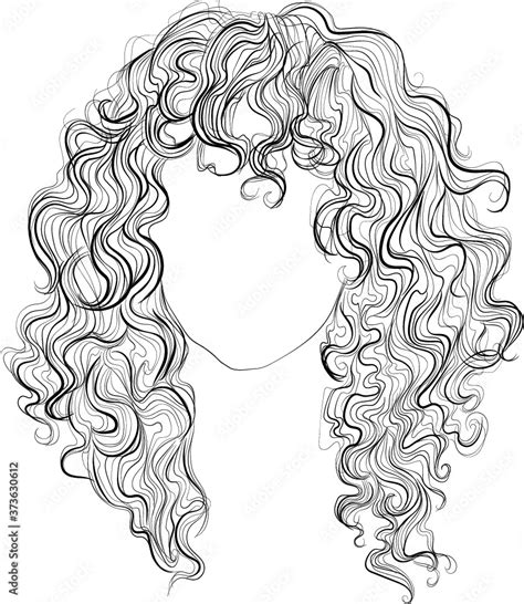 Drawing Cartoon Girl With Curly Hair Outline Sketch Vector Curls