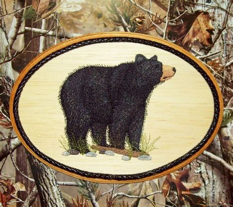 Northwoods Decor Black Bear Embroidery On Wood Art Rustic