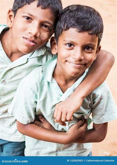 Unidentified Best Children Boys Friends Smiling Standing With Hand On