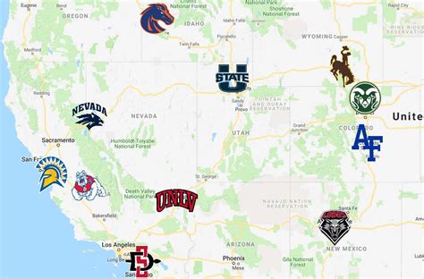 Mountain West Map Conference Teams Logos
