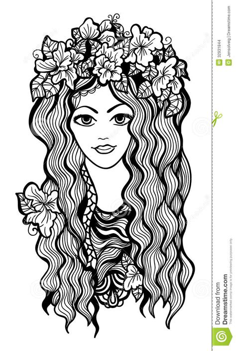 Seamless vector pattern with hand drawn silhouette butterflies, black and white. Beautiful Black And White Girl With Flower Crown Stock ...