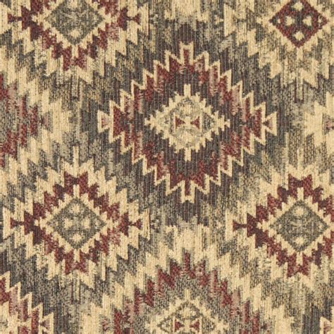Burgundy Beige And Green Diamond Southwest Style Upholstery Fabric By
