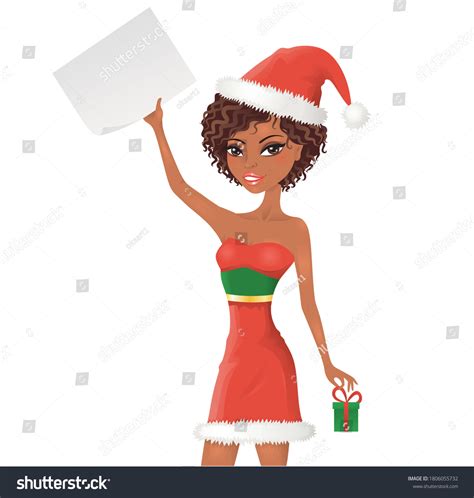 Cute Christmas Afroamerican Girl Present Isolated Stock Vector Royalty