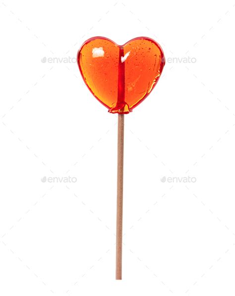 Colorful Transparent Heart Shaped Lollipop Isolated On White Stock