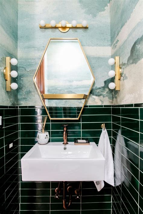 Ali Hynek Venetian Green Powder Room Fireclay Tile Small Bathroom