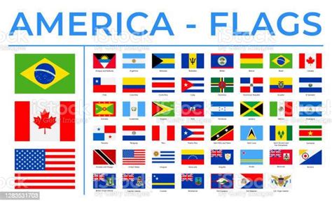 World Flags America North Central And South Vector Rectangle Flat Icons