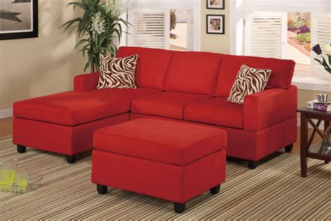 Modern Small Red Microfiber Sectional Sofa Reversible Chaise Ottoman