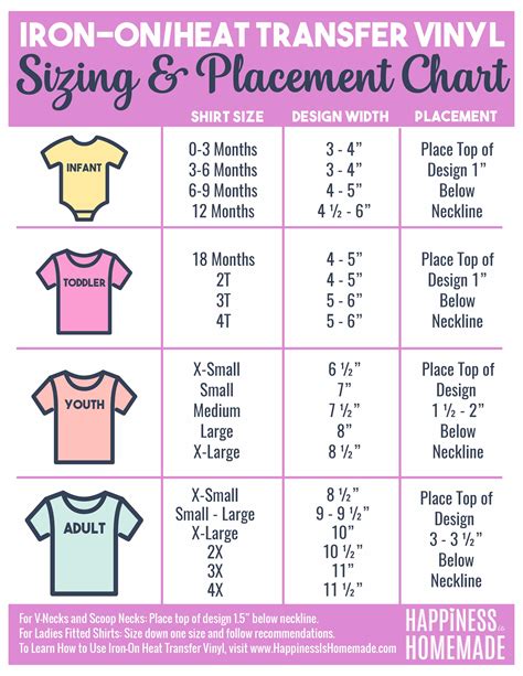 t shirt vinyl size chart