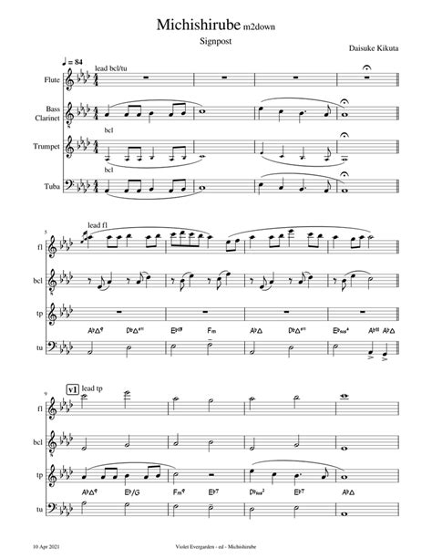 Michishirube Minori Chihara Sheet Music For Tuba Flute Clarinet
