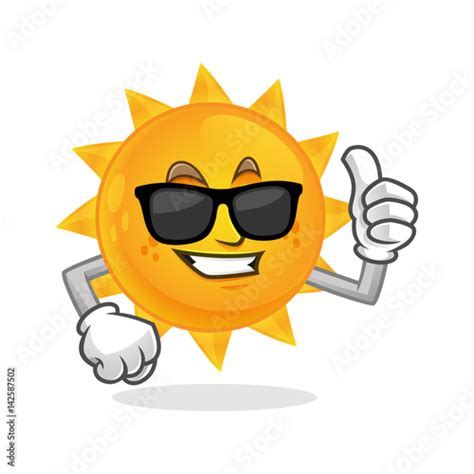 Cool Thumb Up Sun Mascot Wearing Sunglasses Sun Character Sun