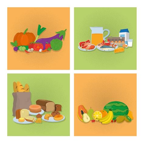 Premium Vector Set Of Healthy Food Cartoons Icons