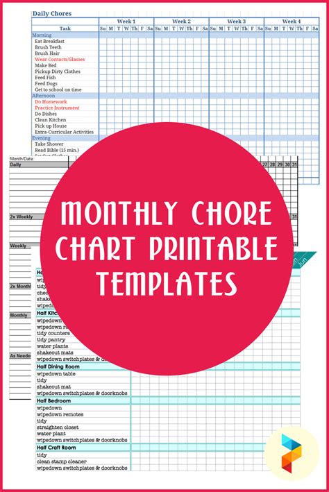 10 Best Monthly Chore Chart Printable Templates Printablee Com Vrogue
