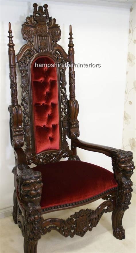 A Gothic Lion King Throne Chair In Mahogany And Red Velvet Hampshire