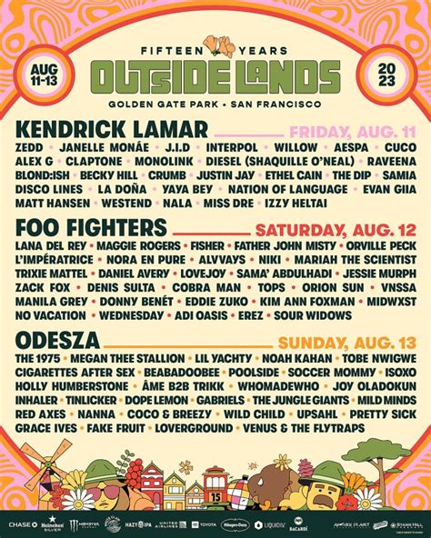 Outside Lands 2023 Daily Lineup Announced Celeb Jabber