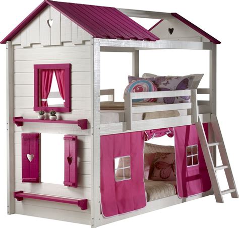 Heartbeat Cottage White Twintwin Bunk Bed With Pink Fabric Twin Bunk