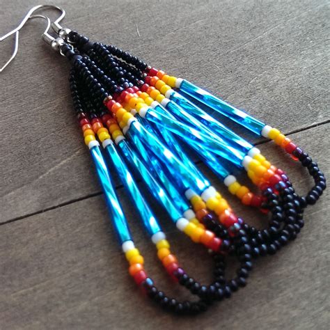 Native American Beaded Earrings Black And Turquoise Beadwork Earrings Seed Beaded Earrings