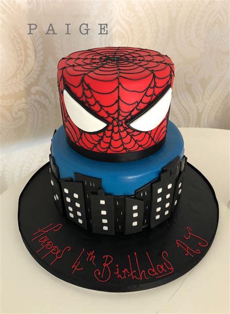 Spider Man Themed Boys Birthday Cake With Skyline Spiderman Birthday