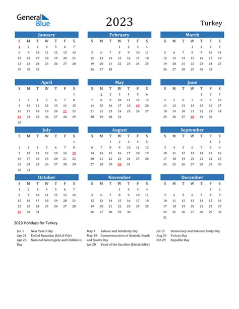 2023 Turkey Calendar With Holidays
