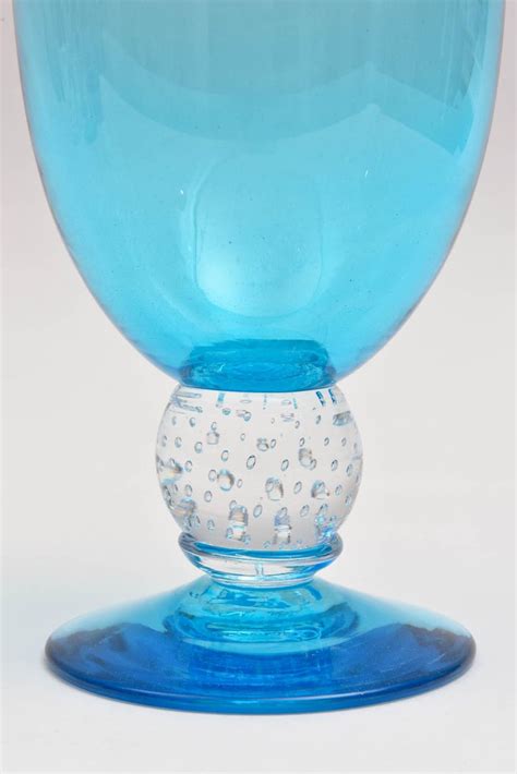 Handblown Turquoise Glass Goblet With Controlled Bubble Base Large Quantities For Sale At