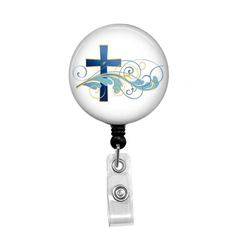 Blue Christian Cross Retractable Badge Holder Badge Reel Lanyard