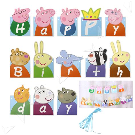Kids Lovely Peppa Pig Happy Birthday Banner Bunting Party Decoration