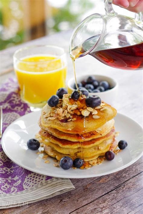 Easy Blueberry Granola Pancakes Home And Plate