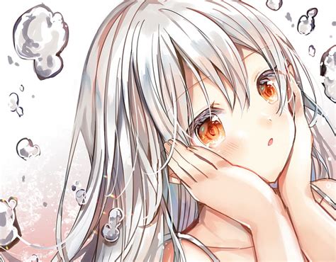 Anime Original Bubble Girl Orange Eyes White Hair Hd Wallpaper