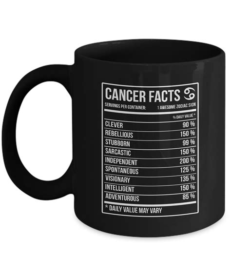 So, you're shopping for a birthday present for a cancer…and you're not sure what to get them. Cancer Zodiac Mug - Cancer Gifts Cancer Nutritional Facts ...